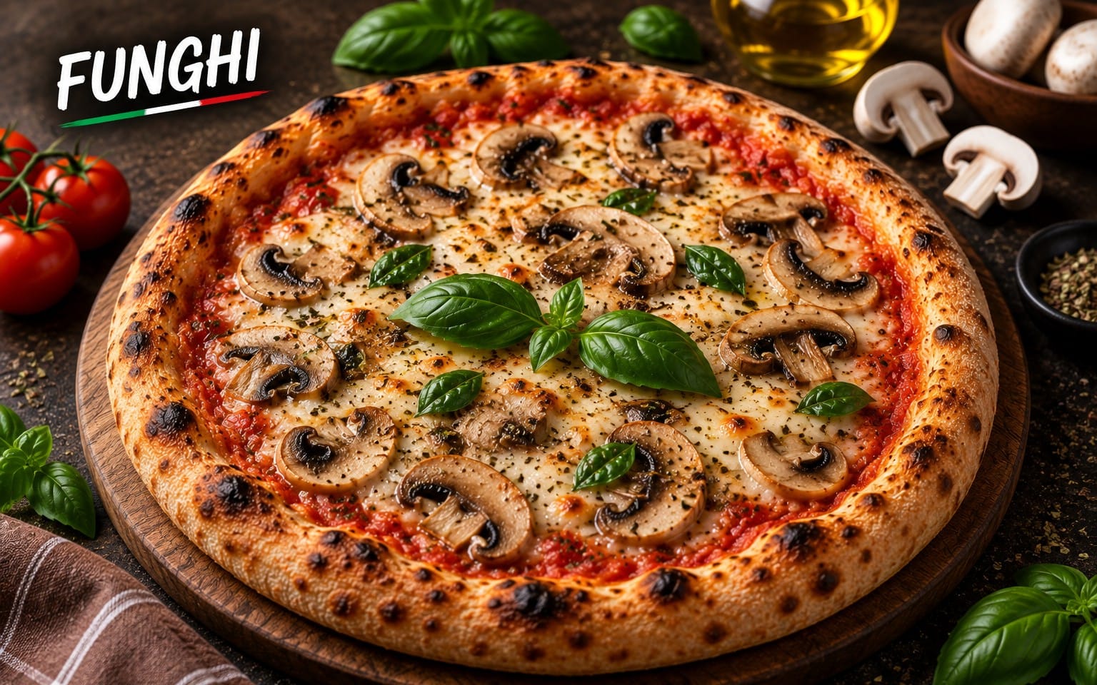 03. FUNGHI - mit Tomatensauce, Mozzarella, frischen Champignons bei Bella Pizza