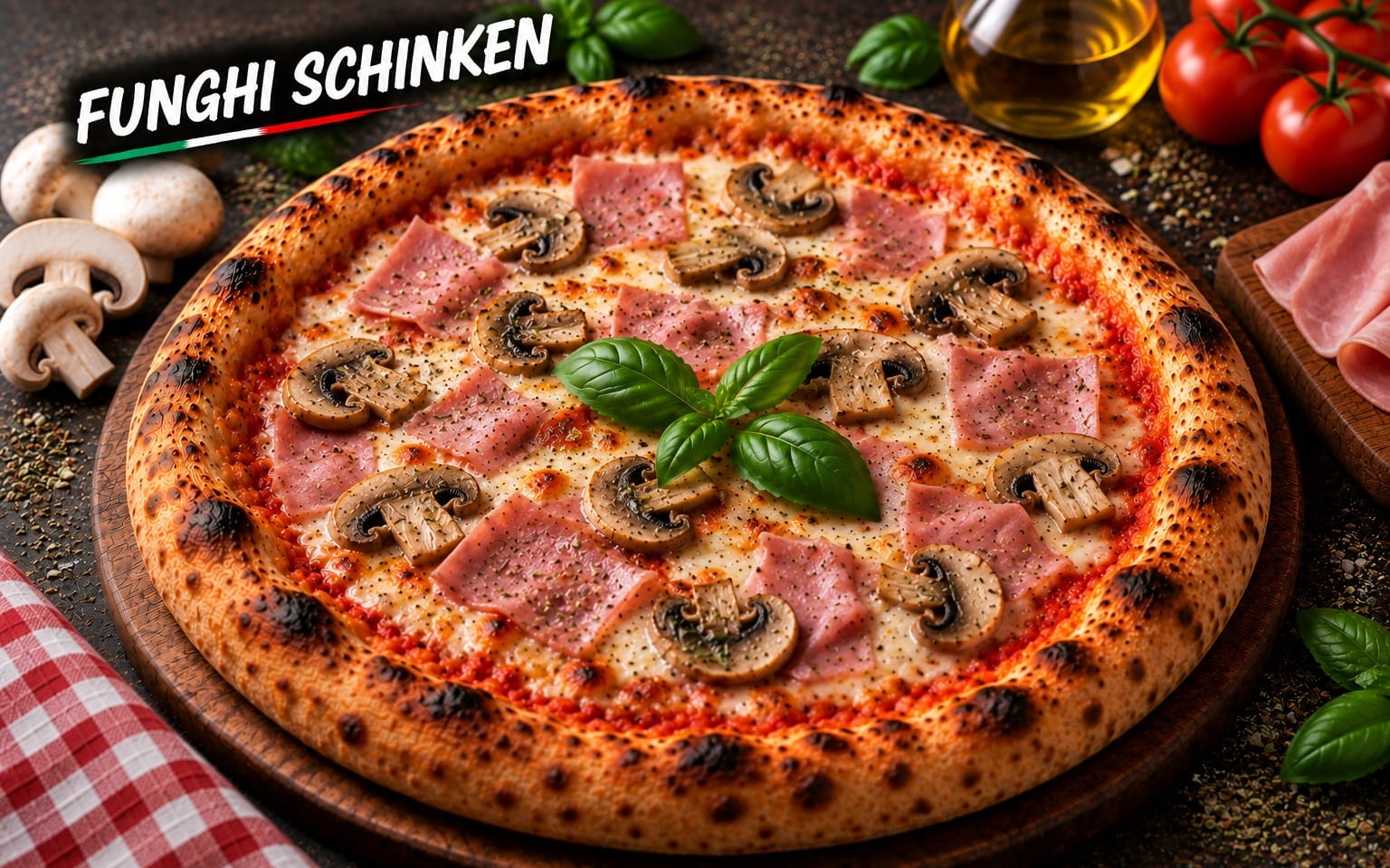 07. FUNGHI SCHINKEN - mit frischen Champignons und Schinken bei Bella Pizza