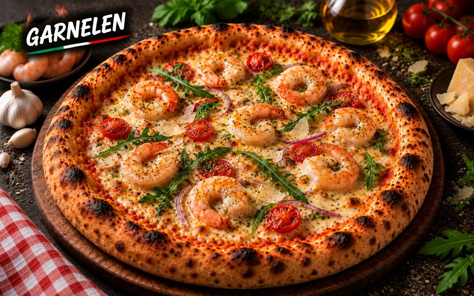 13. GARNELEN - mit Riesengarnelen und frischem Knoblauch bei Bella Pizza