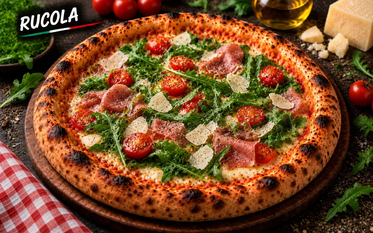 17. RUCOLA - mit Kochschinken, Rucola und Parmesan bei Bella Pizza
