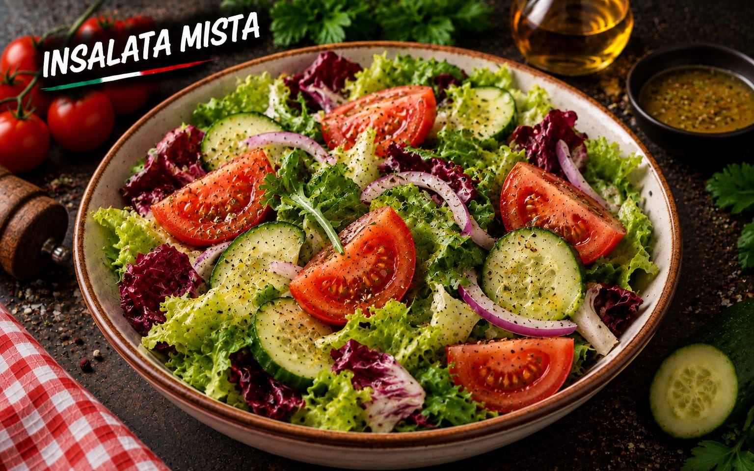 50. INSALATA MISTA - gemischter Salat mit Tomaten und Gurken bei Bella Pizza