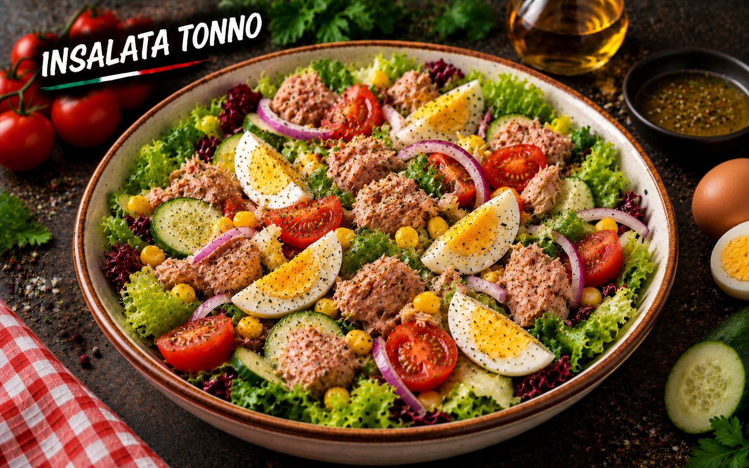 52. INSALATA TONNO - gemischter Salat mit Thunfisch und Ei bei Bella Pizza
