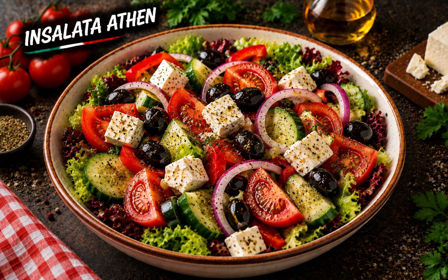 53. INSALATA ATHEN - gemischter Salat mit herzhaftem Hirtenkäse bei Bella Pizza