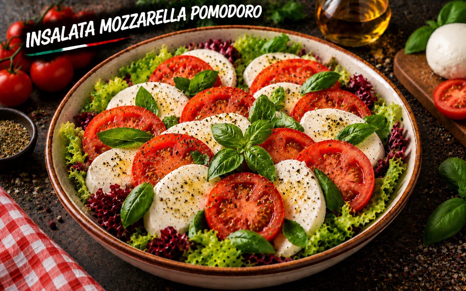 55. INSALATA MOZZARELLA POMODORO - frische Tomaten, Mozzarella und Basilikum bei Bella Pizza