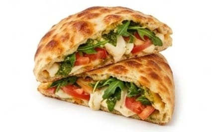 Caprese-Sandwich - Käse, frische Tomaten, Rucola und Basilikum-Soße bei Bella Pizza