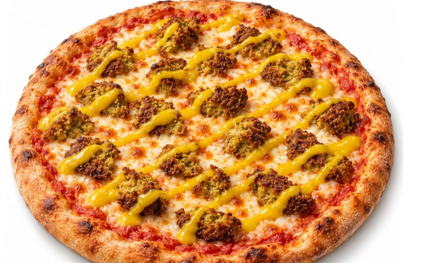 Pizza Bagdad - Tomatensauce, Käse, Falafel und irakische Amba-Mangosoße bei Bella Pizza