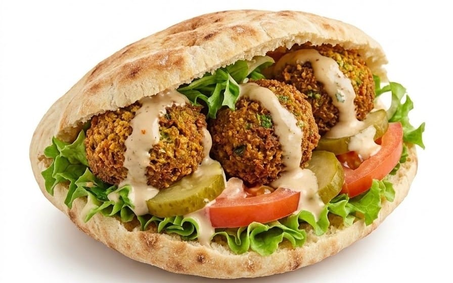 Falafel-Sandwich - Falafel-Sandwich
4 Falafel im Brot mit Salat, Tomate, eingelegter Gurke und Sauce bei Bella Pizza
